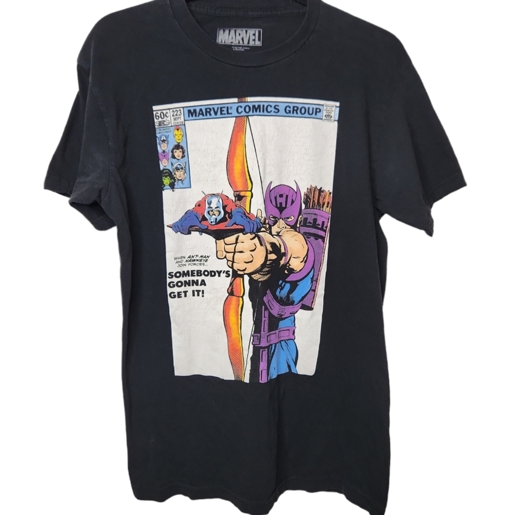 Marvel Men's Ant-Man & Hawkeye Join Forces Black T-shirt Size M